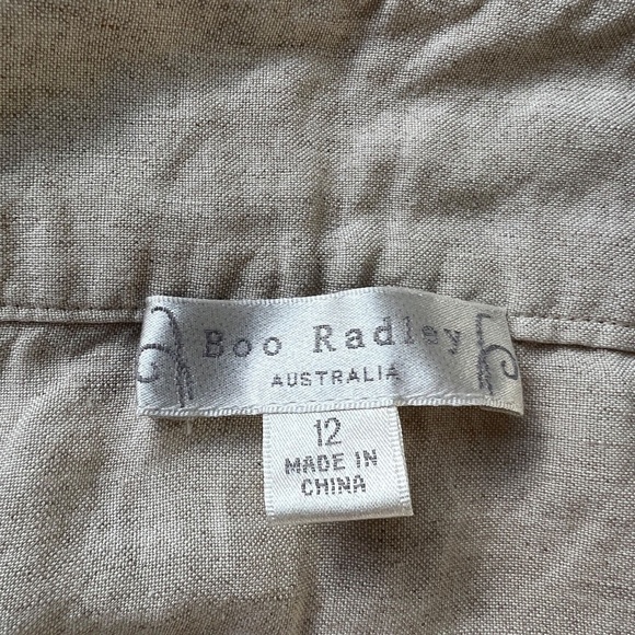 Boo Radley Australia Skirt Size 12 Beige Midi Smocked Linen Cotton Countrycore - Picture 4 of 5